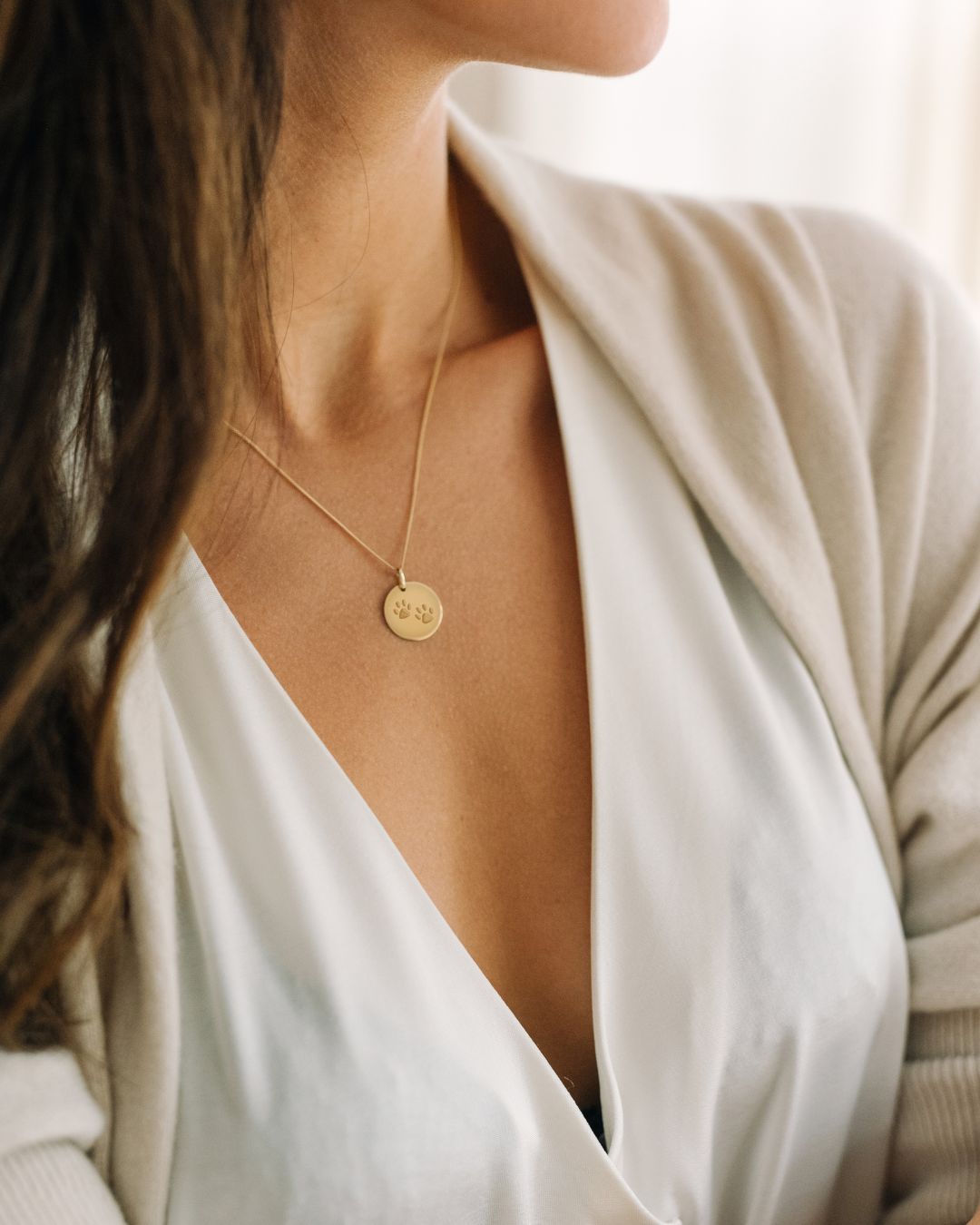 Collier Pendentif Rond Empreinte de Patte 9 carats - Or 9 carats Collier Pendentif Rond Empreinte de Patte 9 carats - Or 9 carats