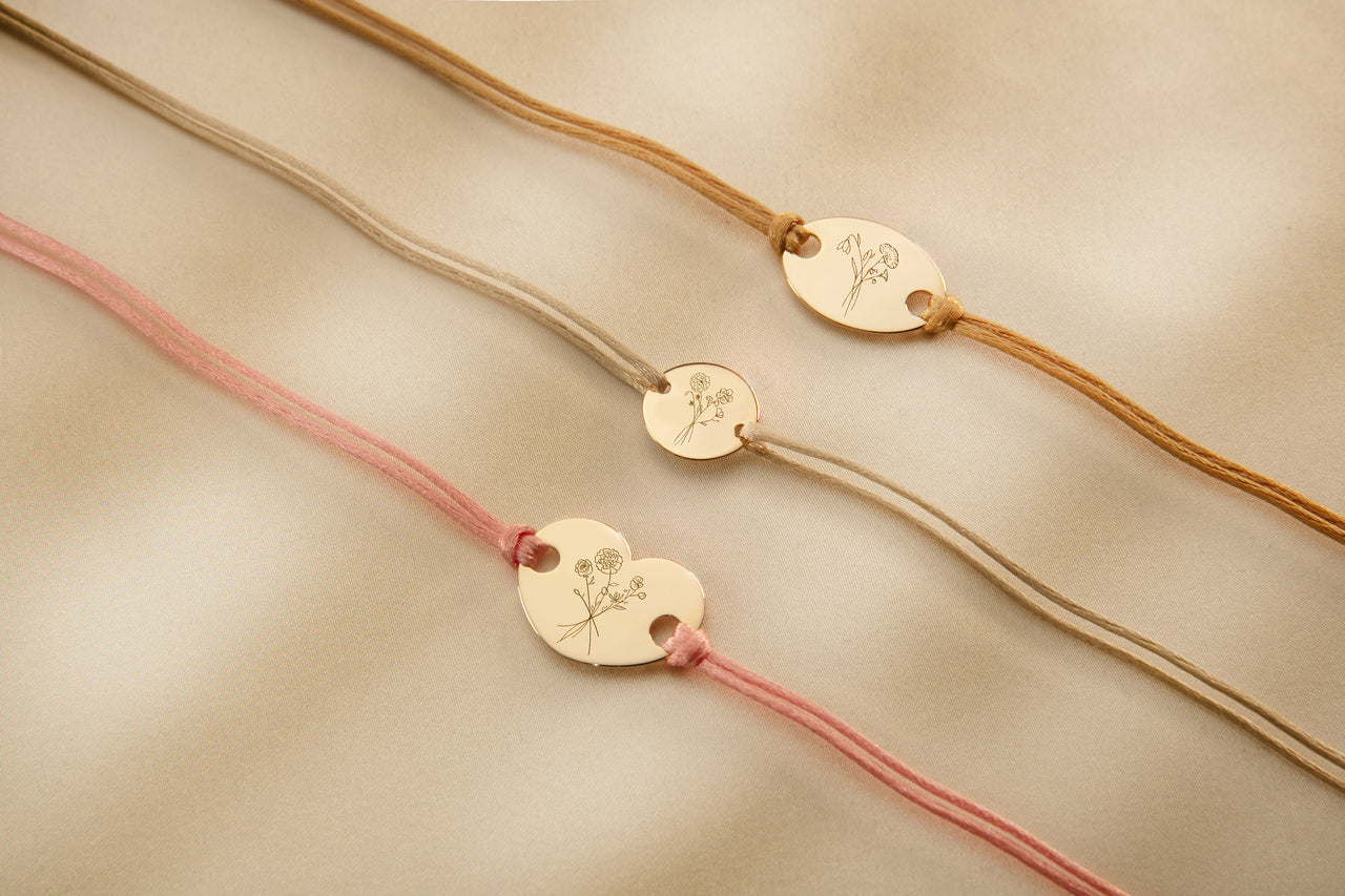 Round Birth Flower Bouquet Armband - 18k Verguld Round Birth Flower Bouquet Armband - 18k Verguld