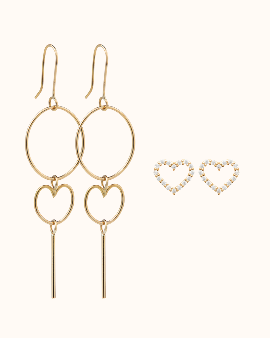 Boucles d'oreilles à tige cœur et boucles d'oreilles signature - Plaqué or 18 carats Boucles d'oreilles à tige cœur et boucles d'oreilles signature - Plaqué or 18 carats