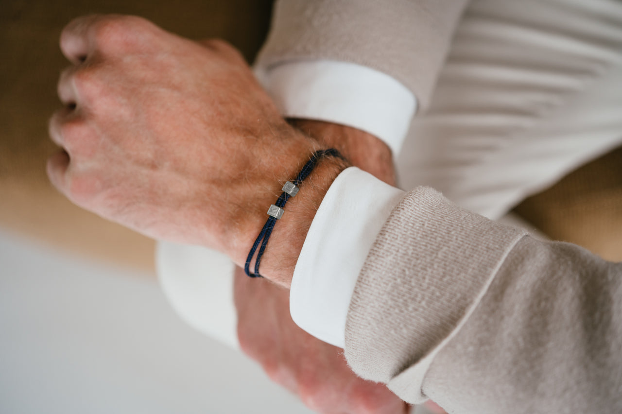 Bracelet homme Cube Initial - Acier inoxydable argent Bracelet homme Cube Initial - Acier inoxydable argent