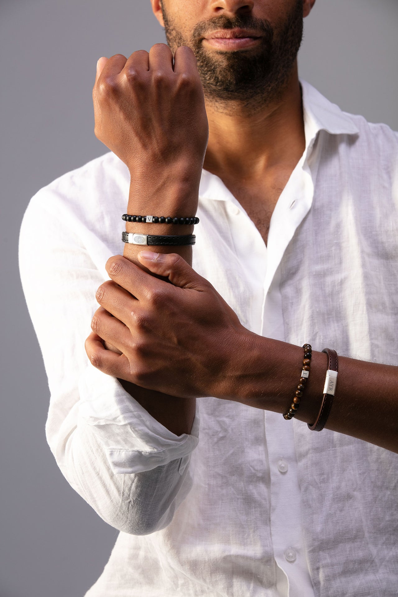 Leren heren armband met vingerafdruk - RVS zilver Leren heren armband met vingerafdruk - RVS zilver