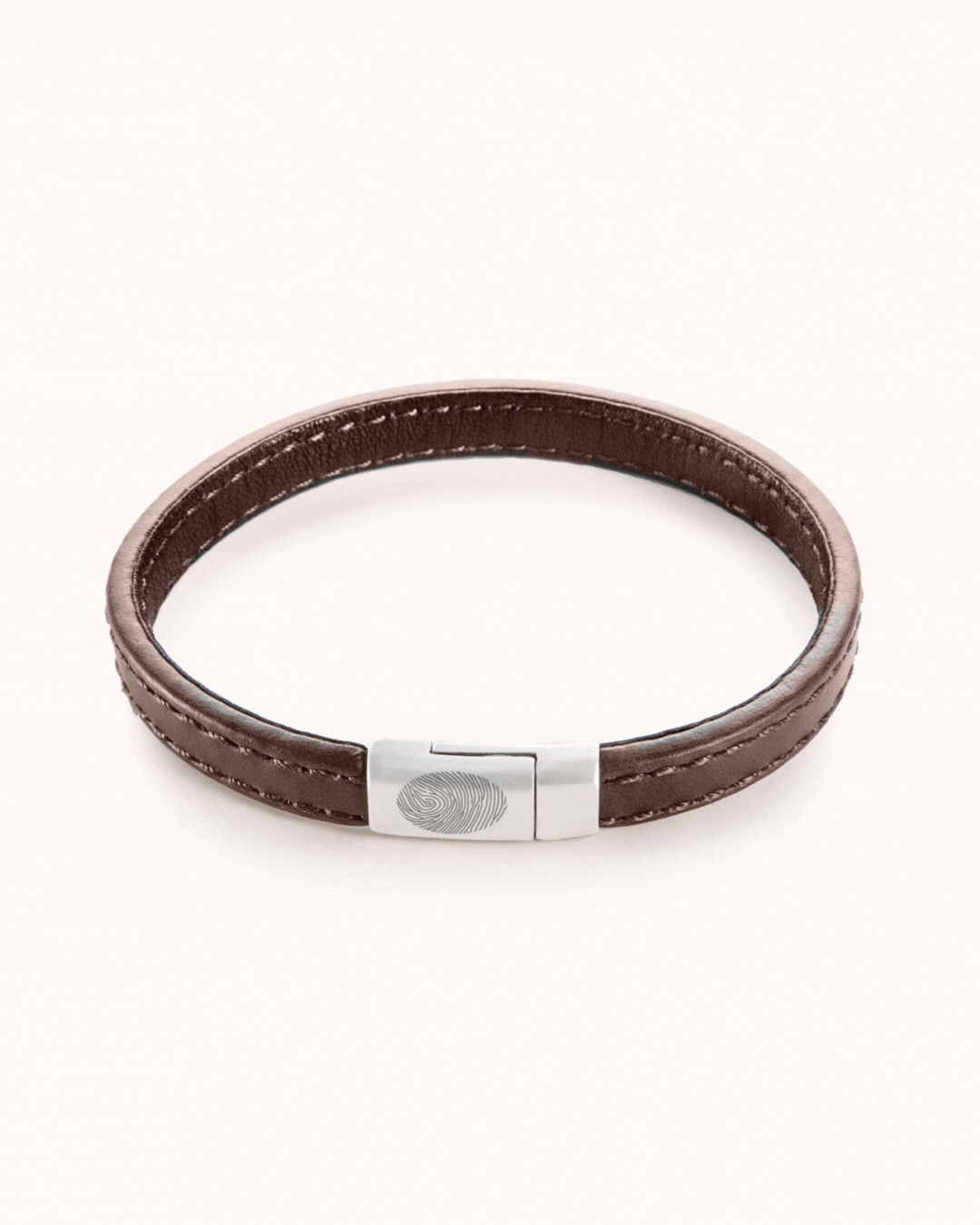 Leren heren armband met vingerafdruk - RVS zilver Leren heren armband met vingerafdruk - RVS zilver