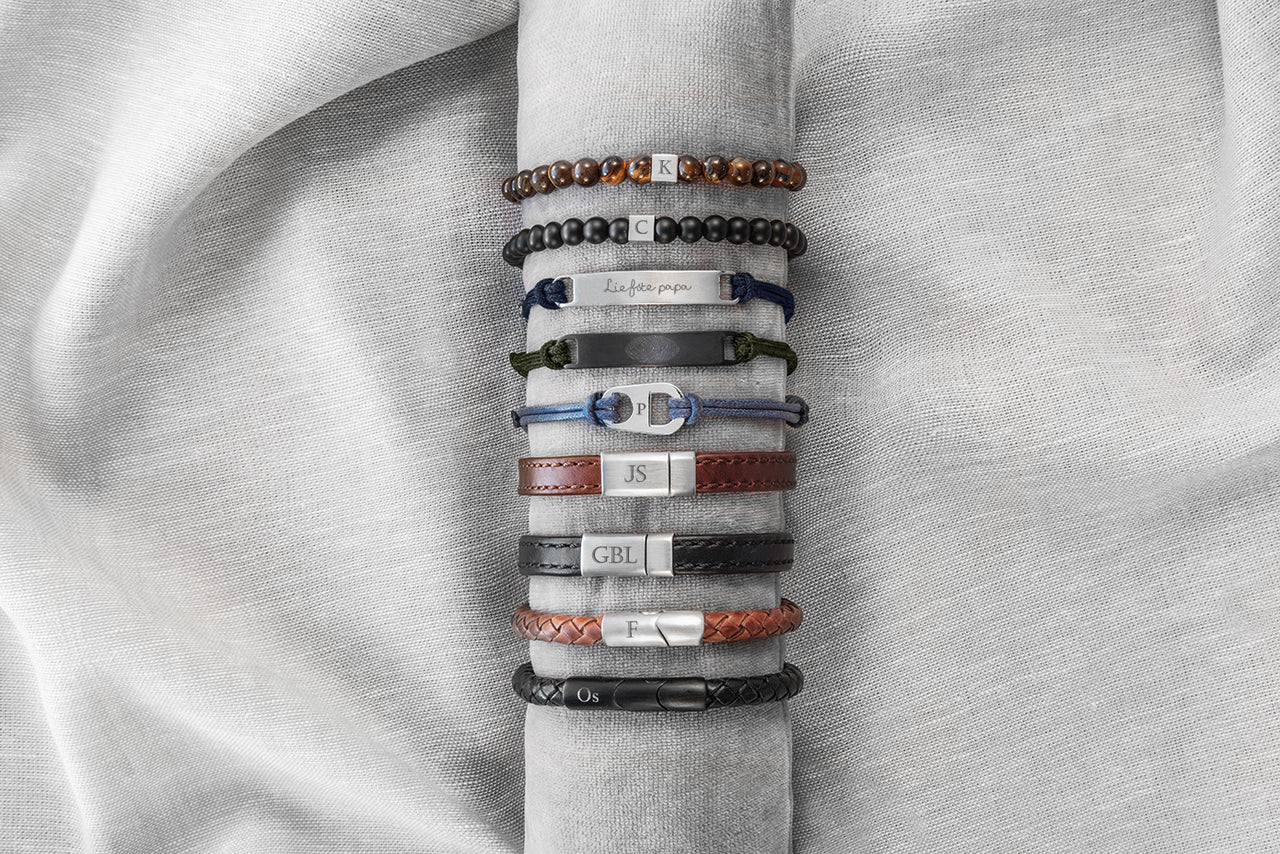 Leren heren armband met vingerafdruk - RVS zilver Leren heren armband met vingerafdruk - RVS zilver