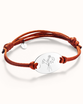 Bracelet Ovale Bouquet Fleur de Naissance - Argent Bracelet Ovale Bouquet Fleur de Naissance - Argent