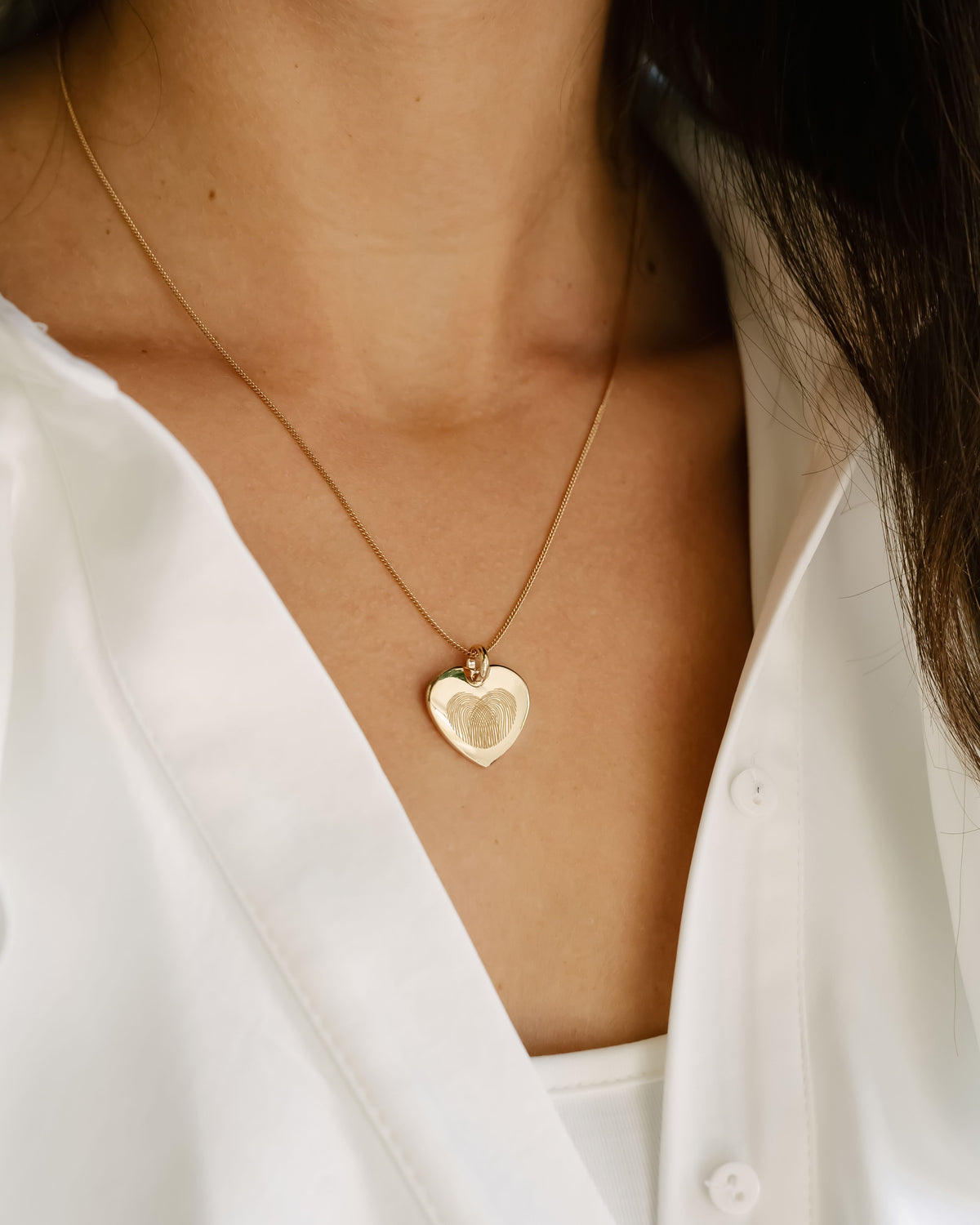 Fingerprint Heart Charm Necklace - Gold plated