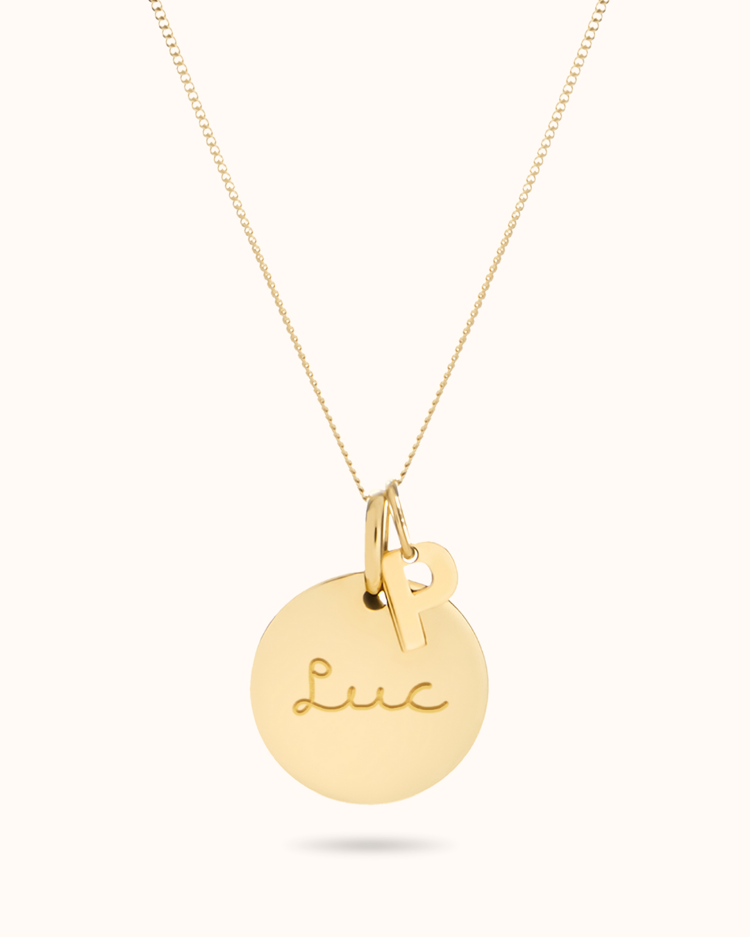 14k Coin Ketting met Initial Charm - 14k Solid Gold