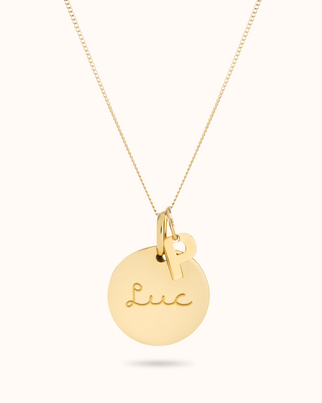 14k Coin Ketting met Initial Charm - 14k Solid Gold