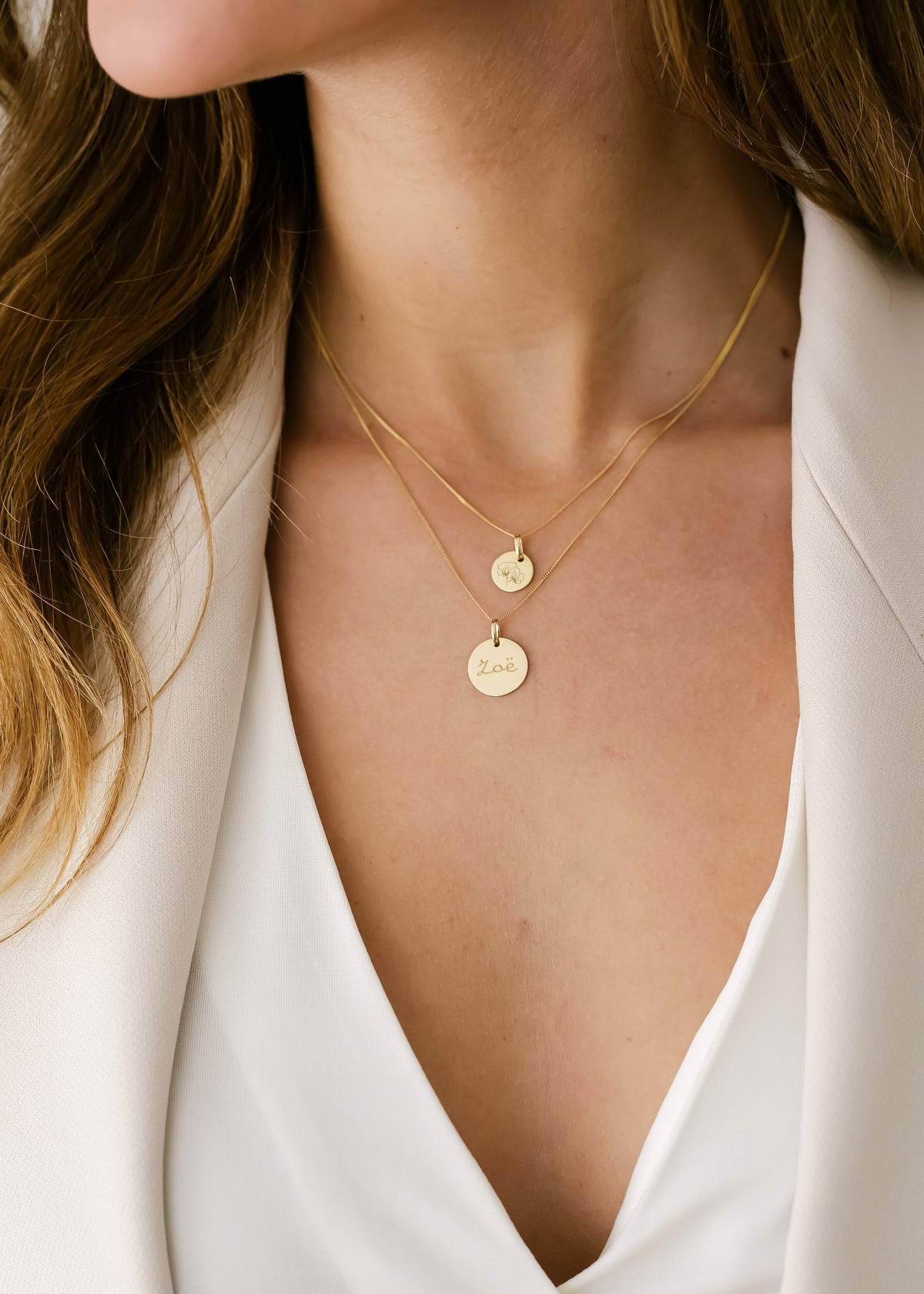 14k Coin Necklace with Tiny Heart - 14k gold