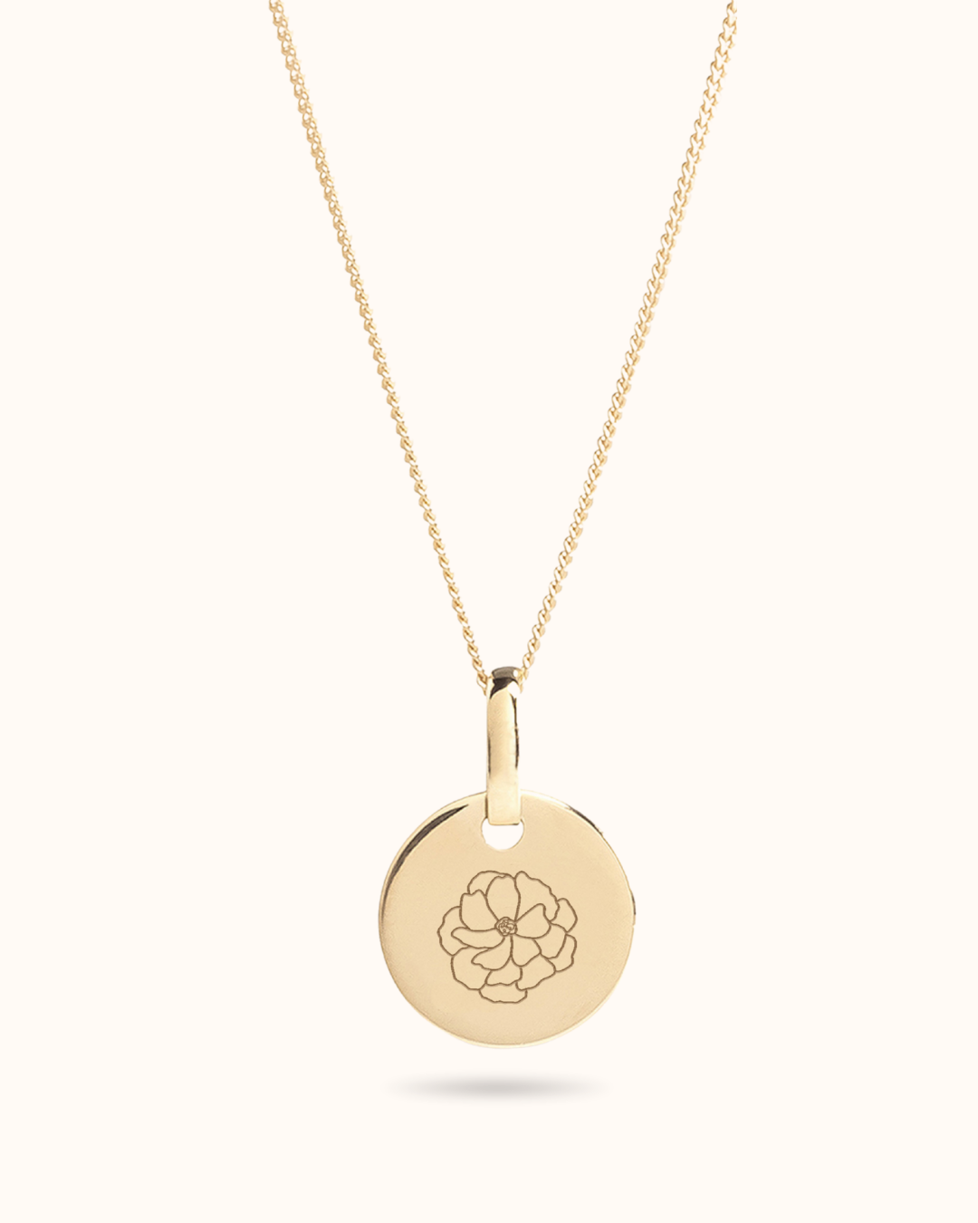 14k Mini Coin Birth Flower Ketting - 14k Solid Gold