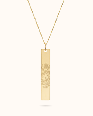 14k Vingerafdruk Vertical Bar Ketting - 14k Solid Gold
