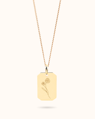 14k Birth Flower Bouquet Tag Ketting - 14k Solid Gold