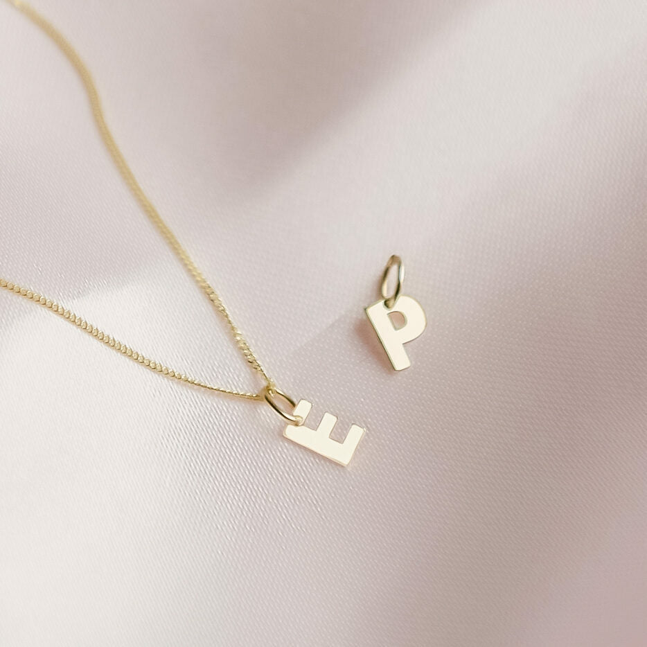 14k Coin Necklace with Initial Charm - 14k gold