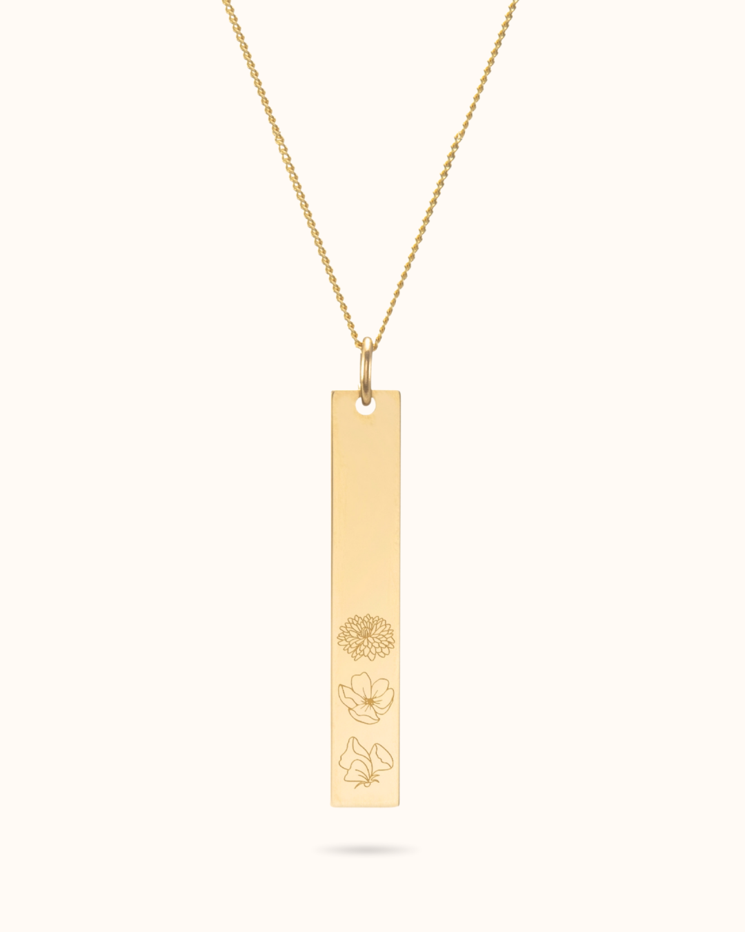 Birth Flower Vertical Bar Necklace - Gold plated