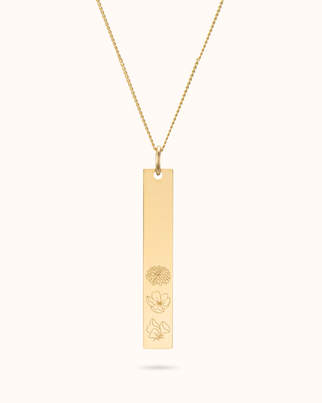 Birth Flower Vertical Bar Necklace - Gold plated
