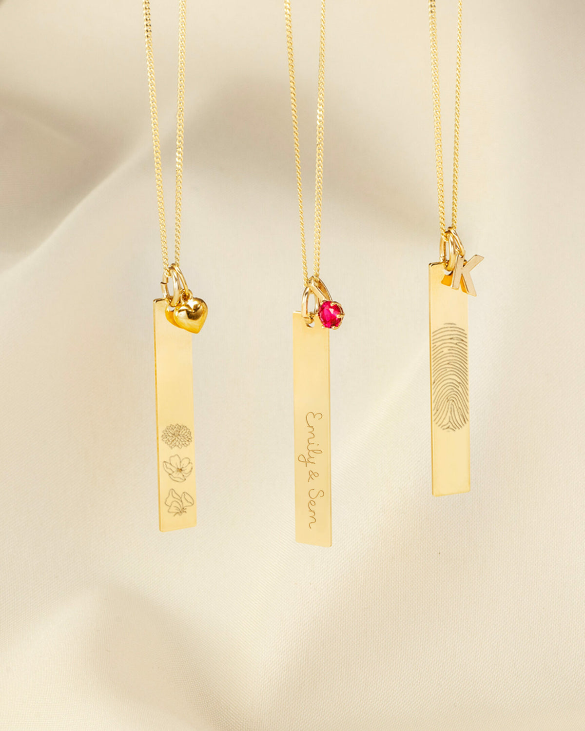 14k Vertical Bar Ketting met Birth Flower - 14k Solid Gold