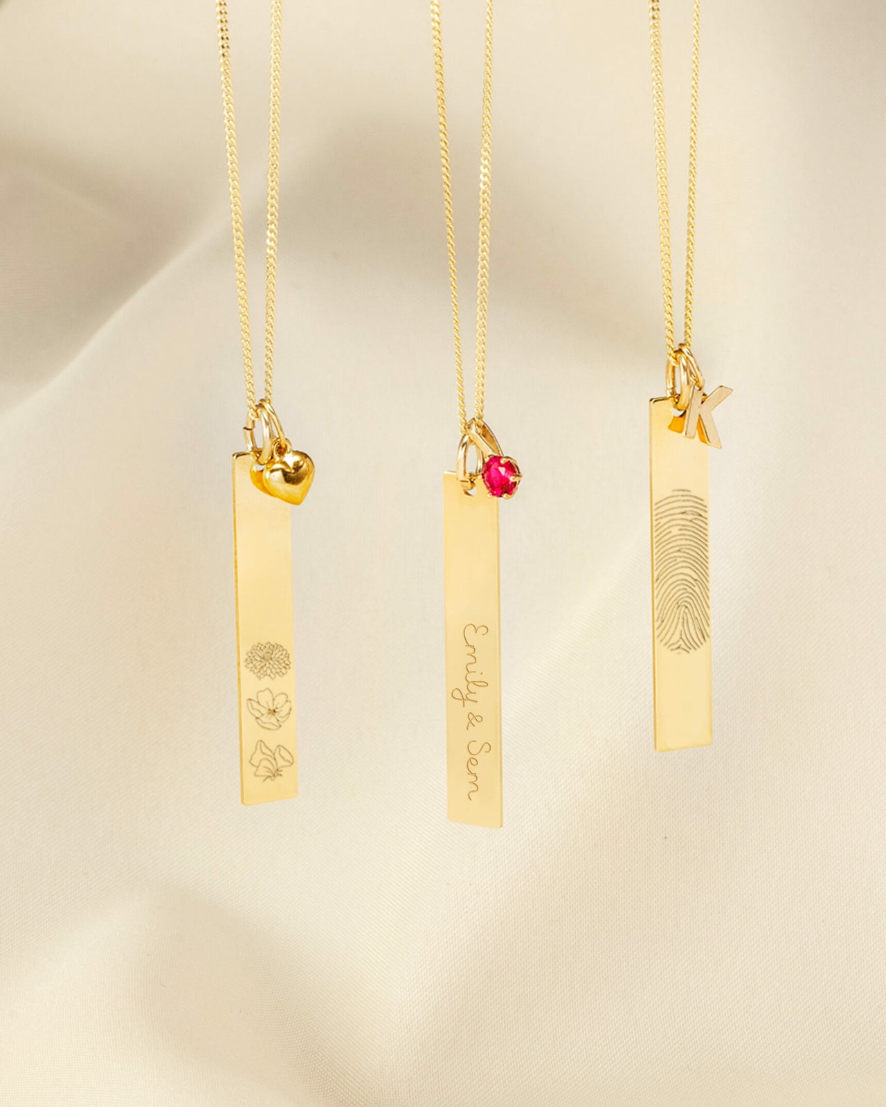 14k Vingerafdruk Vertical Bar Ketting - 14k Solid Gold