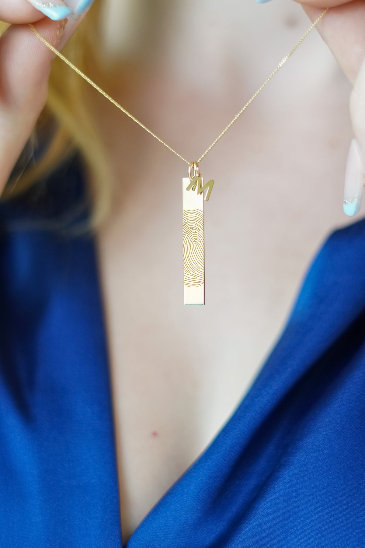 14k Fingerprint Vertical Bar Necklace - 14k gold