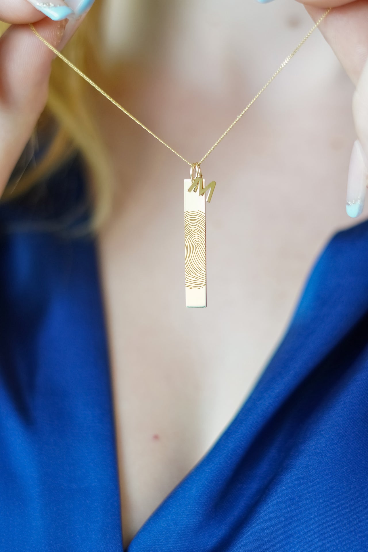 14k Vingerafdruk Vertical Bar Ketting - 14k Solid Gold