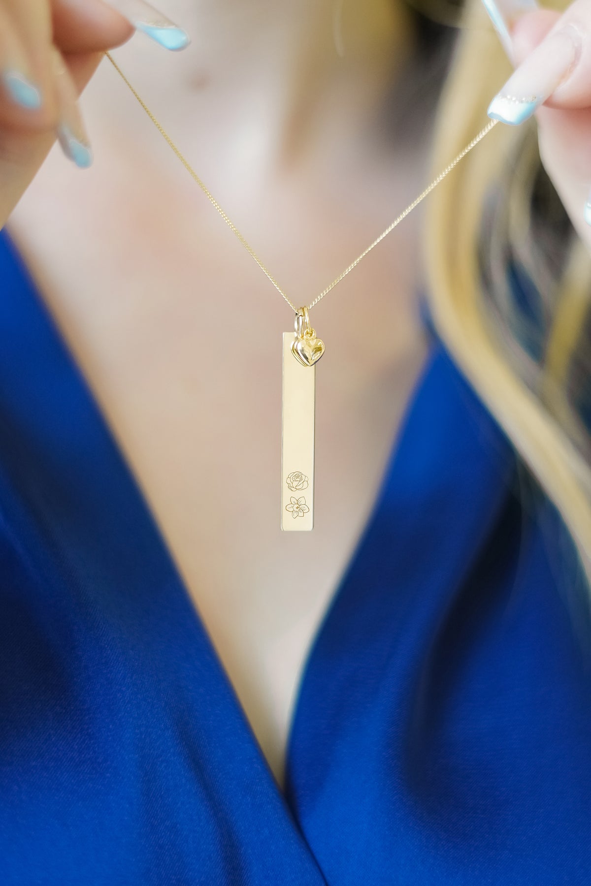 14k Vertical Bar Ketting - 14k Solid Gold