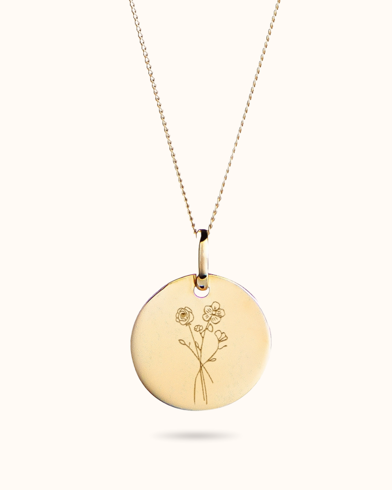 14k Coin Birth Flower Bouquet Ketting - 14k Solid Gold