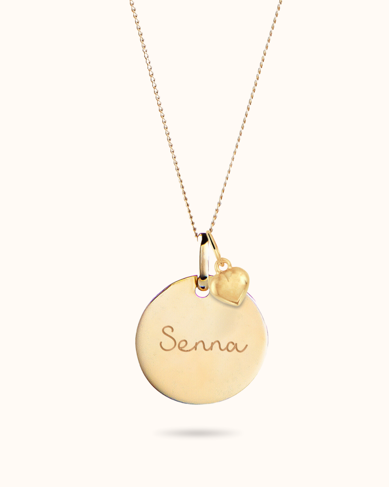 14k Coin Necklace with Tiny Heart - 14k gold