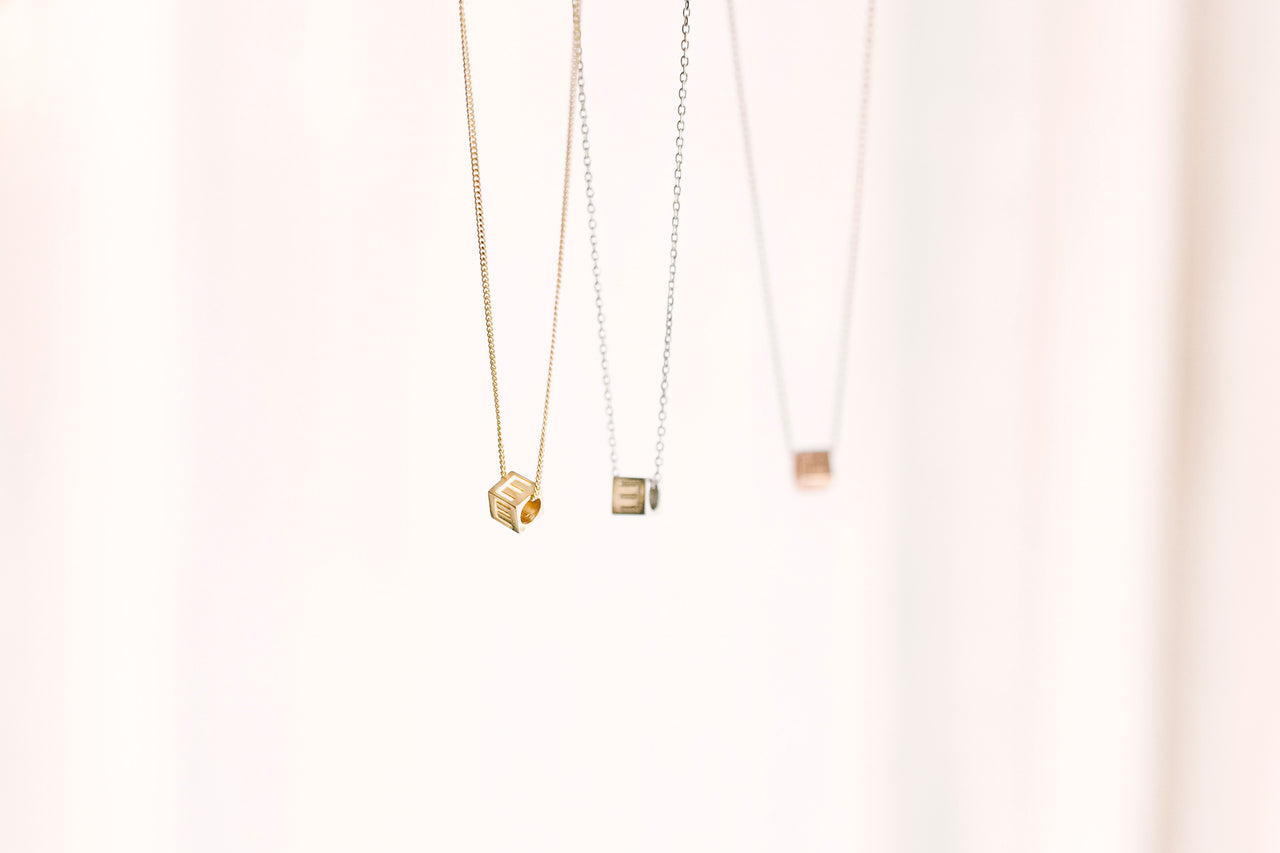 14k Initial Cube Necklace - 14k gold