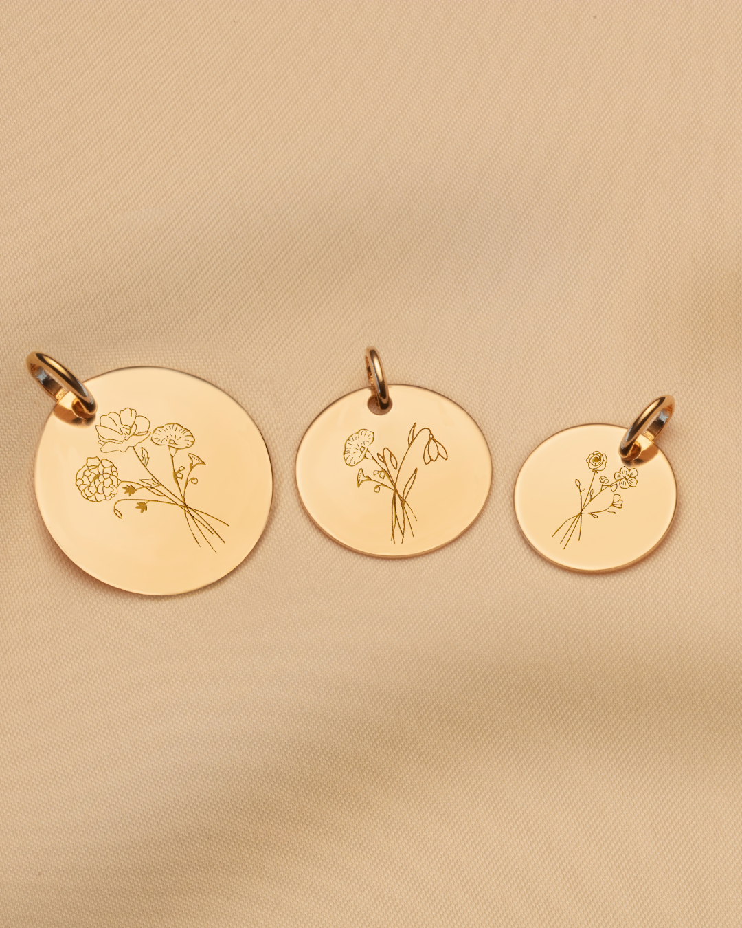 14k Coin Birth Flower Bouquet Ketting - 14k Solid Gold - 14mm Small Coin 14k