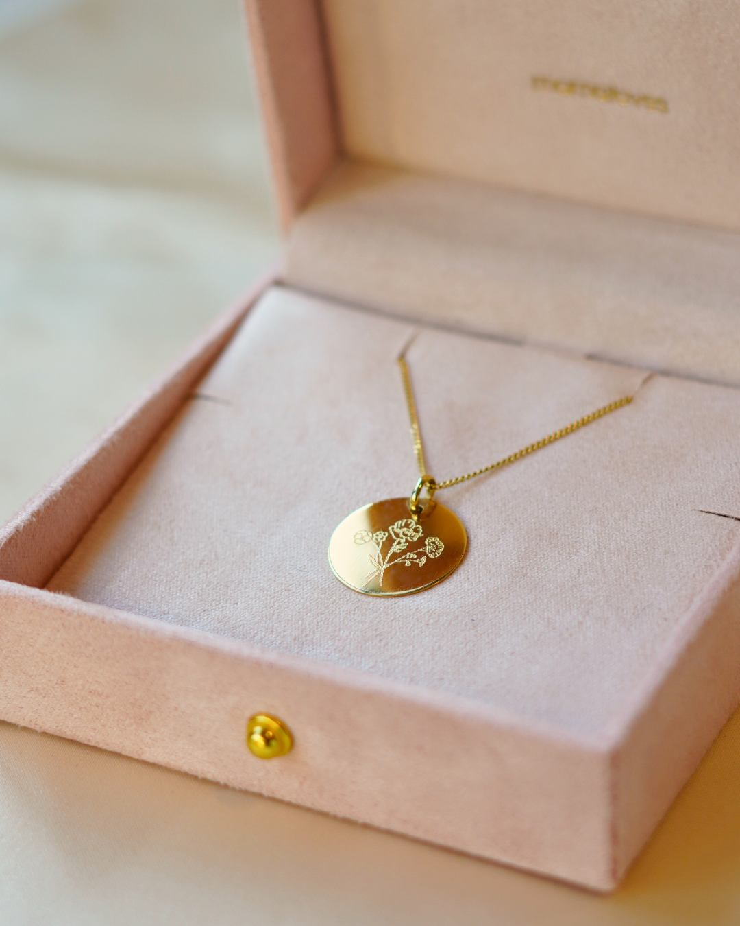 14k Geboortebloem Boeket Coin Ketting - Gepersonaliseerde Ketting - 16mm