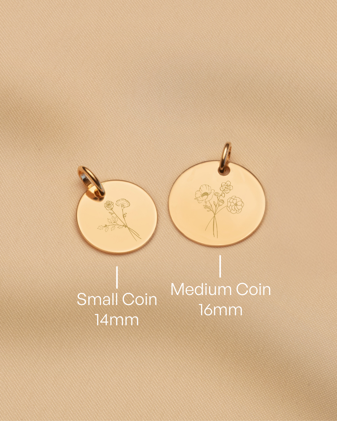 14k Birth Flower Bouquet Coin Necklace - 14mm