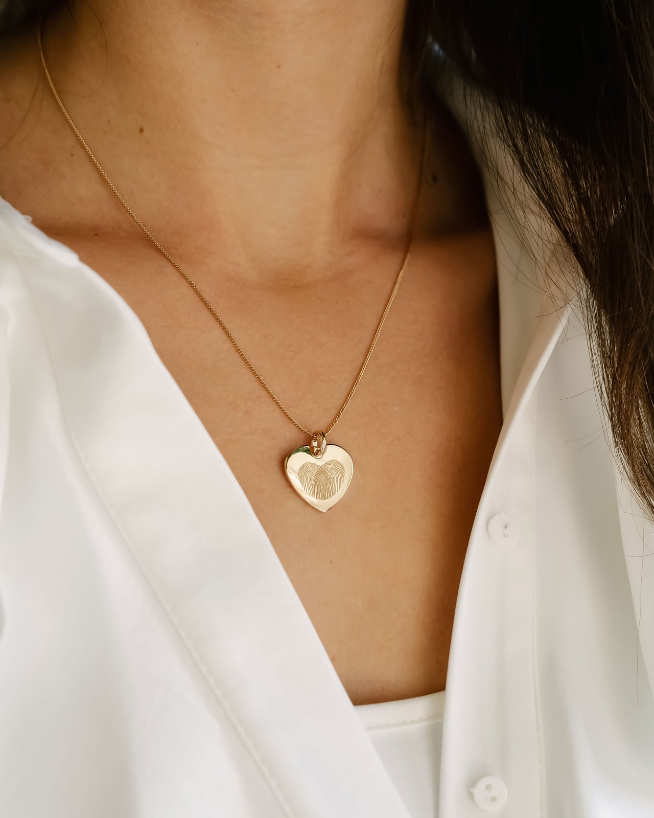 Vingerafdruk Heart Charm Ketting - 18k Rosé Verguld