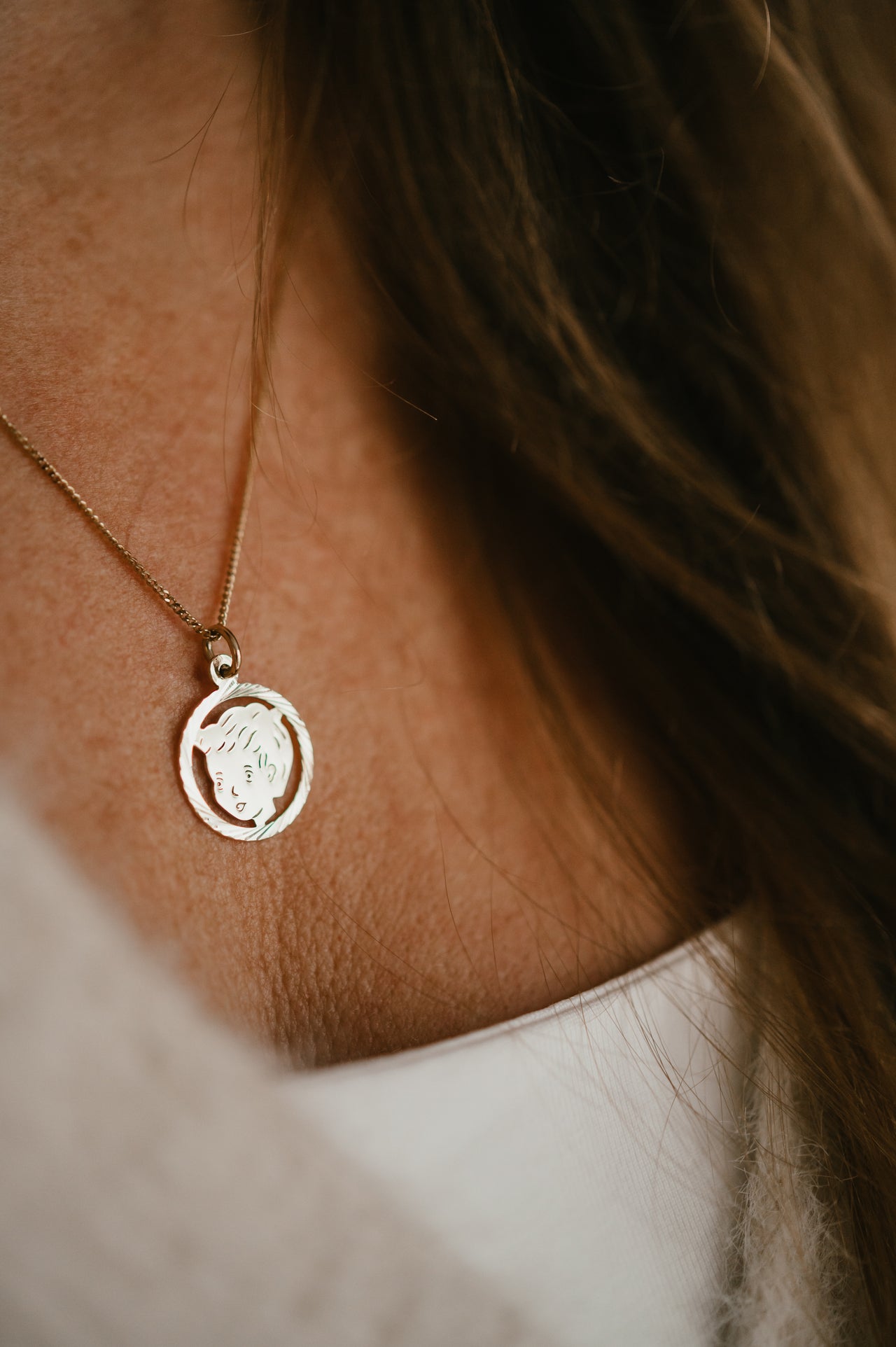 14k Classic Coin Necklace with Child's Head - 14k gold