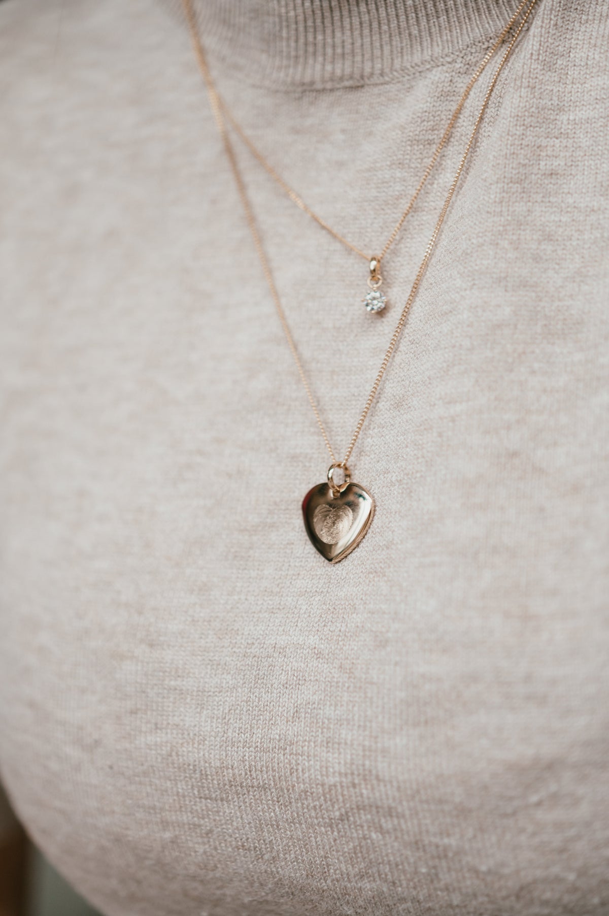 Fingerprint Heart Charm Necklace - Gold plated