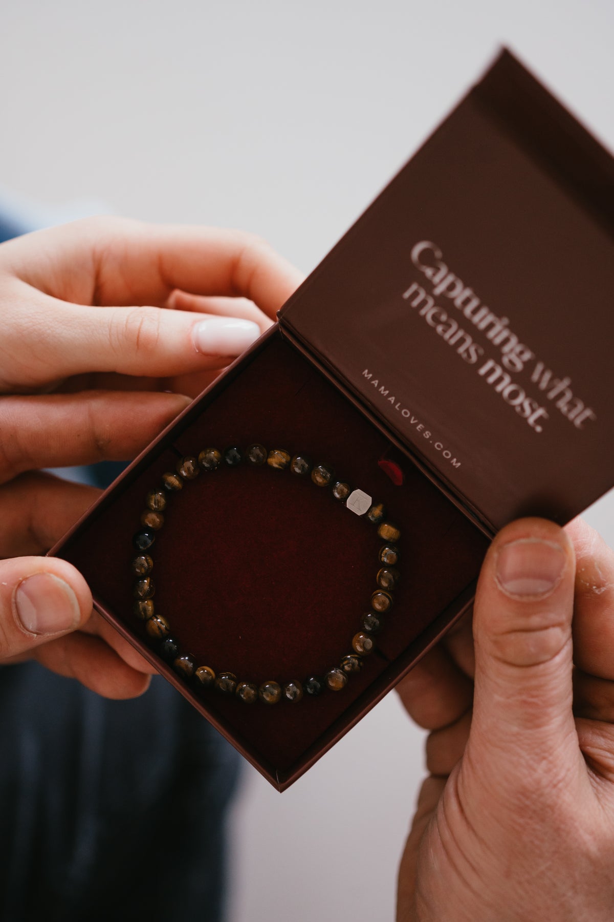 Mannen Beaded Initial Armband Tigers Eye - Zilverkleurig staal - Gepersonaliseerde Heren Armband