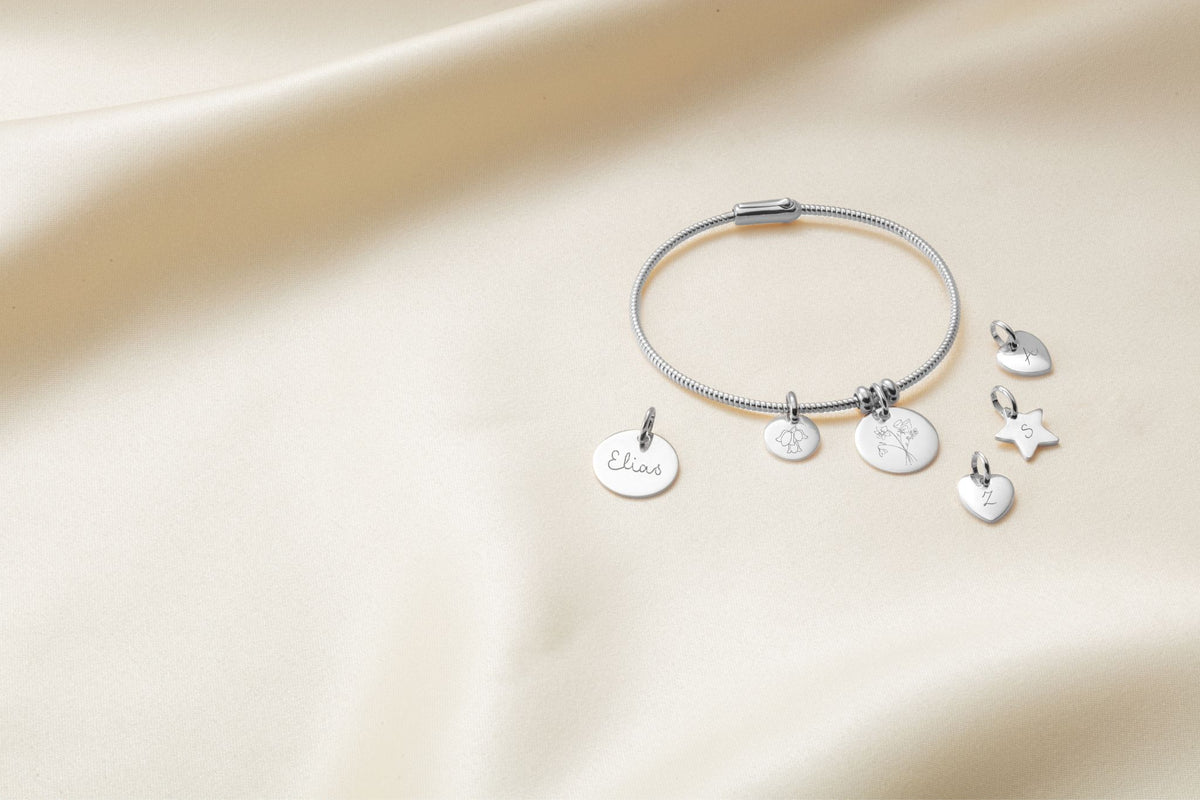 Birthstone Charm Bangle - Silver