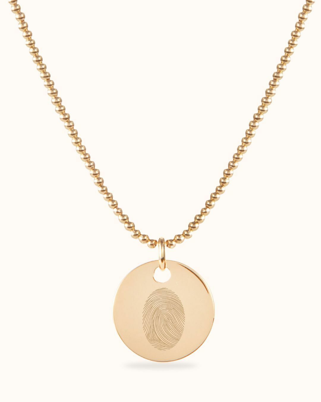 Fingerprint Coin Beaded Necklace - Gold plated