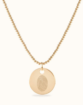 Fingerprint Coin Beaded Necklace - Gold plated