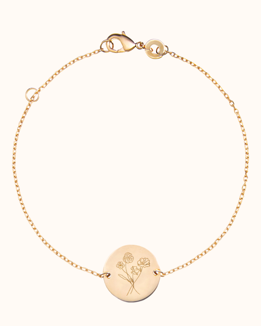 Birth Flower Bouquet Coin Bracelet - Gold plated