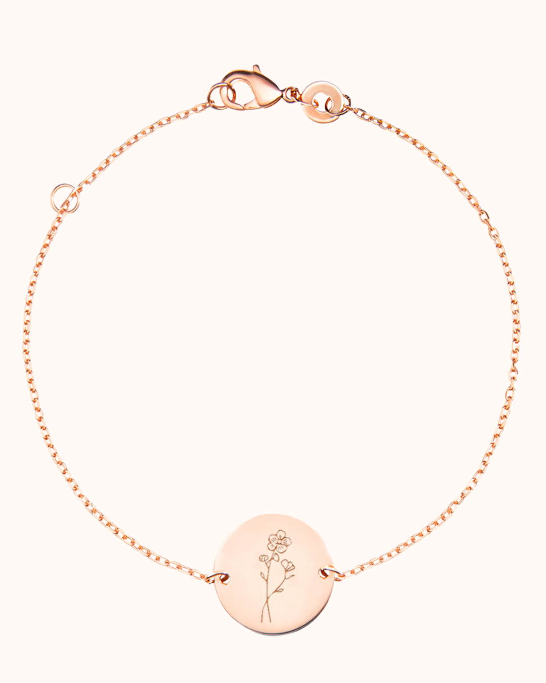 Bracelet Pendentif Rond Bouquet Fleur de Naissance - Or rose