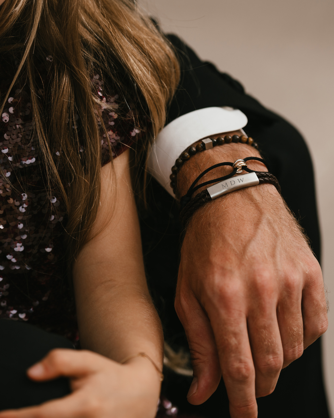 14k Personalised Tricolor Bracelet Men - 14k gold