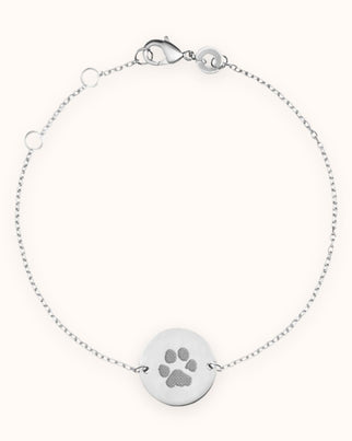 Bracelet Pendentif Rond Empreinte de Patte - Argent