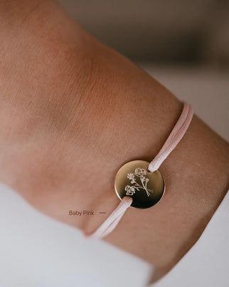 Birth Flower Bouquet Round Bracelet - Gold plated