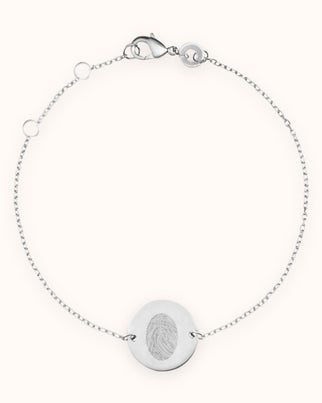 Bracelet Pendentif Rond Empreintes Digitales - Argent