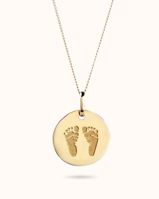 Collier Pendentif Rond Empreinte de Main et de Pied 9 carats - Or 9 carats