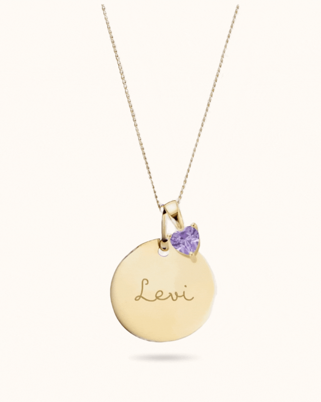 14k Heart Birthstone Coin Ketting - 14k Solid Gold