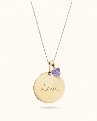 14k Heart Birthstone Coin Ketting - 14k Solid Gold