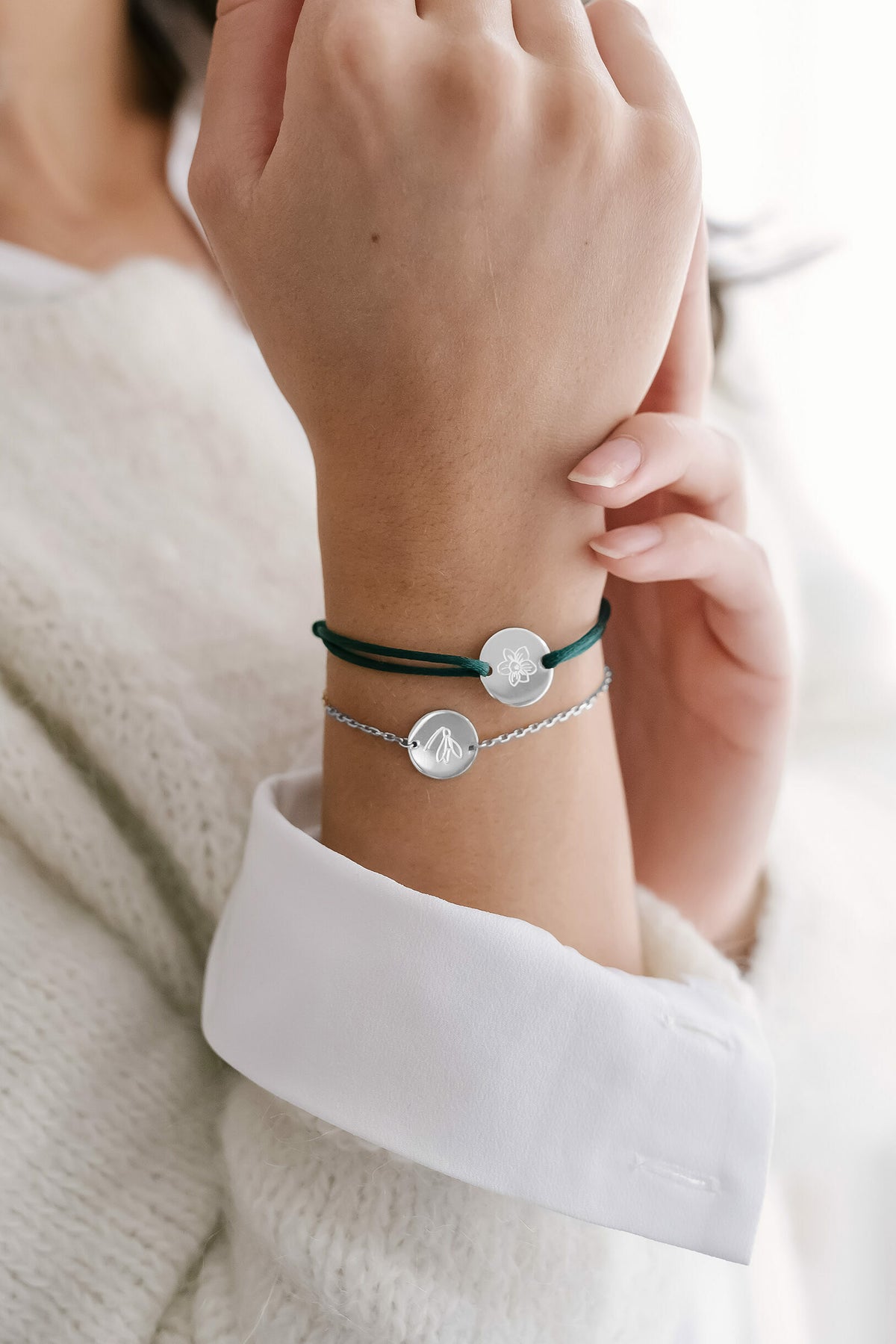 Single Geburtsblume Coin Armband - Silber