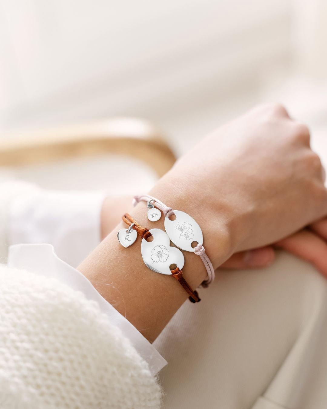 Single Geburtsblume Herz Armband - Silber