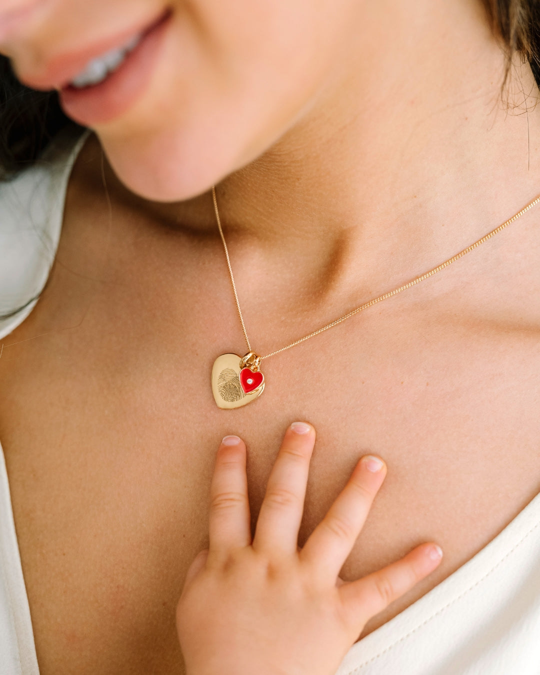 Fingerprint Heart Charm Necklace - Gold plated