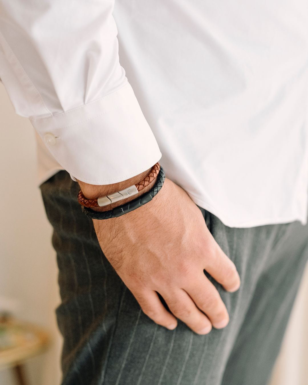 Herren Buchstaben Lernen Armband Cognac - Edelstahl silber