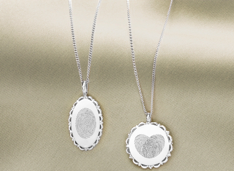 Fingerprint Vintage Oval Necklace - Silver